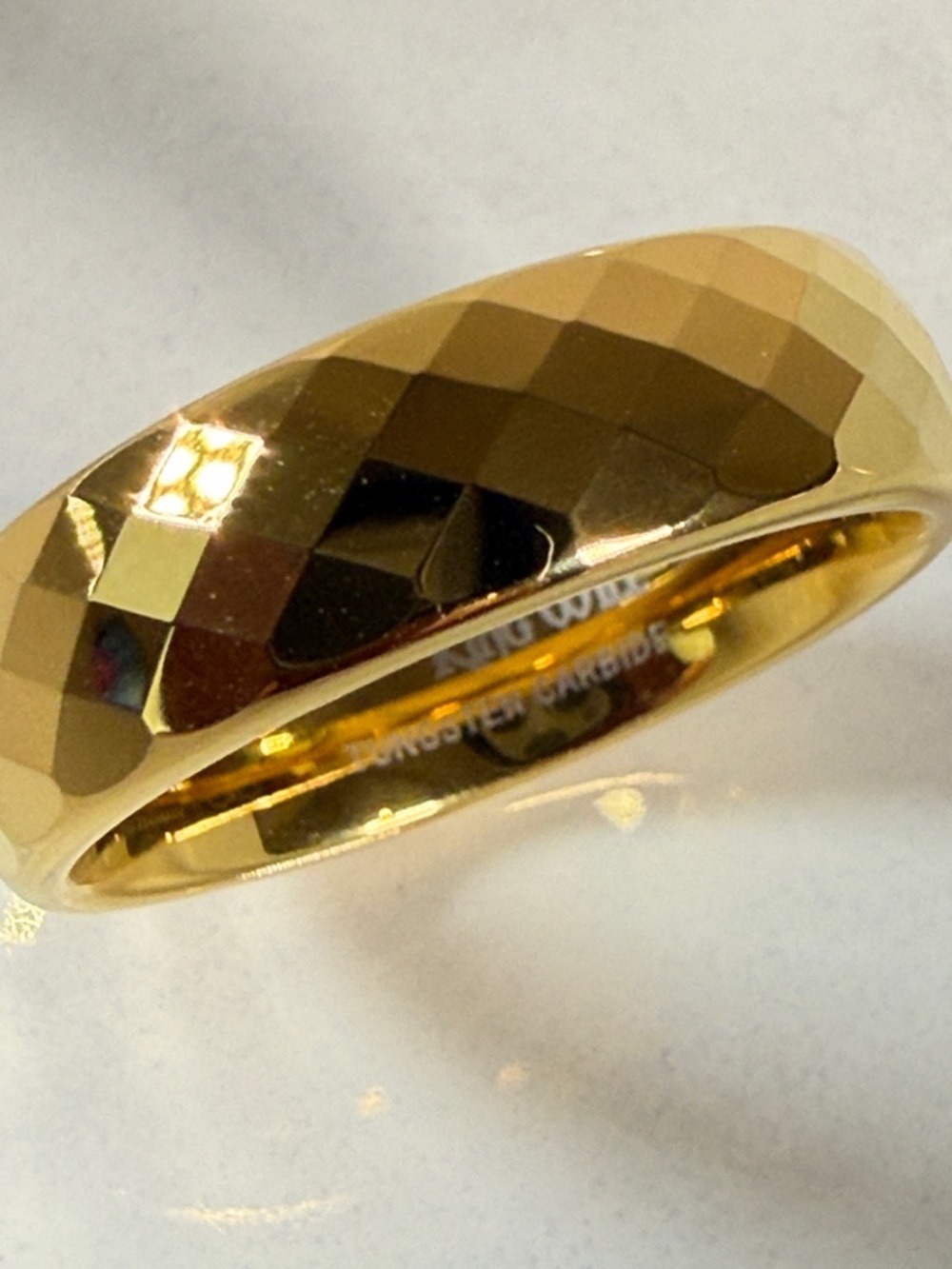 Tungsten Carbide Faceted Yellow Gold Tone Dome Ring